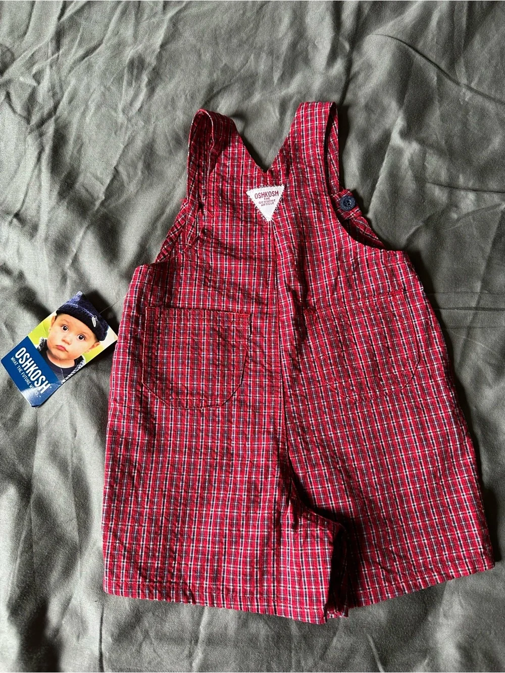 OshKosh B'gosh Red Plaid Short Overalls